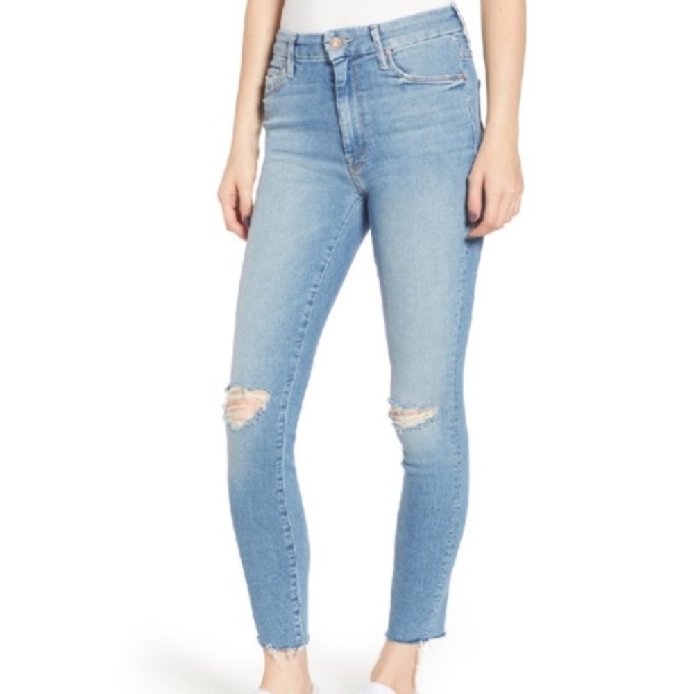 MOTHER High Waisted Looker Thrilling Shots Ankle Fray Jeans